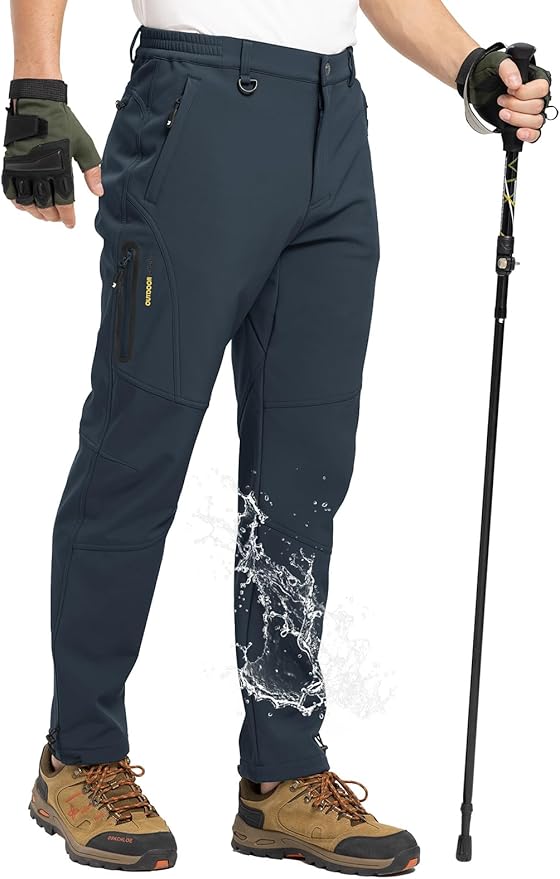 TBMPOY Men's Snow Pants Fleece Lined Hiking Winter Waterproof Softshell Ski Outdoor Insulated Climbing Pants Zipper Pockets