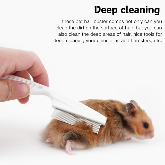 2PC Hamster Grooming Comb - Stainless Stell Face Flea Comb Fine Tooth Tear Stain Remover Removes Crust, Mucus, Stains, Face Brush for Chinchillas, Ferrets, Guinea Pigs, Rabbits (White)