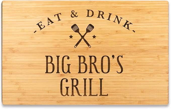 Andaz Press Large Bamboo Wood BBQ Cutting Board Gift, 17.75 x 11-inch, Big Bro's Grill, 1-Pack, Laser Engraved Serving Chopping Board Christmas Birthday Chef Kitchen Ideas