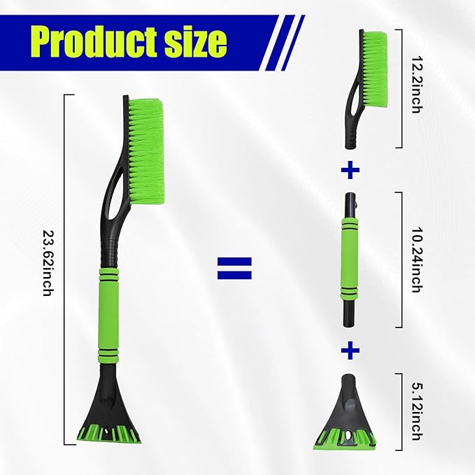 24 Inch Car Snow Scraper and Brush, Detachable Scratch Free Ice Scraper with Ergonomic Foam Grip, Universal Winter Snow Removal Tool for Car Windshield Window (Green)