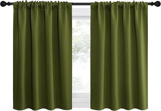 NICETOWN 2 Panels Blackout Curtains, Rod Pocket Thermal Insulated Drapes for Kitchen, Heavy Duty Small Window Treatment for Dorm Room, Studio Apartment, Basement (Olive Green, W42 x L30)
