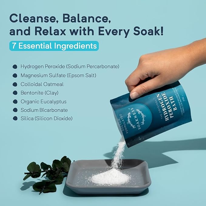 Hydrogen Peroxide Epsom Salt Bath Soak - USA-Made – Patented Bath Salts, Muscle Recovery, & Skin Detoxification – Magnesium Salts for Bathing - Doctor Formulated Pure Epsom Salt (6-Pack)