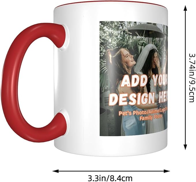 Custom Mugs and Coffee Cups Partial or Full Size Printed Creative Designs Customizable with Your Photos Images Text (Partial, Red)