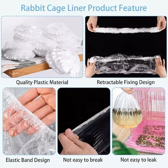 Tfwadmx 100PCS 27"x19" Disposable Rabbit Cage Liners,Guinea Pig Cage Liner | Clear Leak Proof Bunny litter box liners,Plastic Small Animal Universal Toilet Film Tray Covers for Hamster Ferret Bird Rat