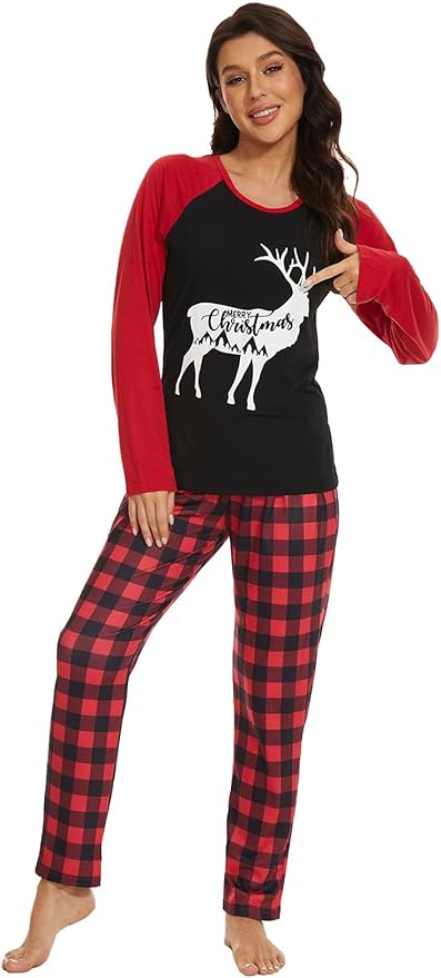 YIJIU Christmas Pajamas Cute Deer Print Long Sleeve Totem PJS Set