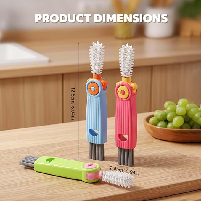 3 in 1 Water Bottle Cleaning Brush, Multifunctional Cup Lid Gap Cleaner for Bottles, Cups, and Food Storage Containers, Portable Crevice Cleaning Brush for Kitchen Use (3, Red)