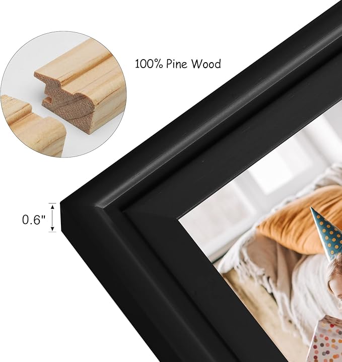 3 Vertical Horizontal Hinged Wood Picture Frame 4x6 and 5x7 Triple Folding Photo Frame Home Decor with Real Glass Front in Black for Tabletop, Display 4x6 with Mat or 5x7 without Mat