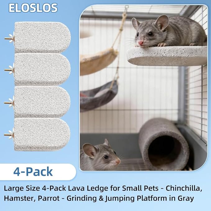4PCS Lava Ledge for Small Pets/Chinchilla/Hamster/Parrot, Gray(L) | Grinding Claws & Jumping, Safe Natural Volcanic Rock, Reduces Random Chewing