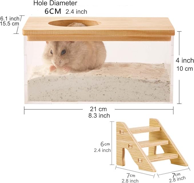 Transparent Rectangle Hamster Sand Bath Box for Hamster Cage Accessories, Digging Sand Container with Climbing Ladder, Large Sandbox for Hamsters Dust Bath and Play Sand，Large