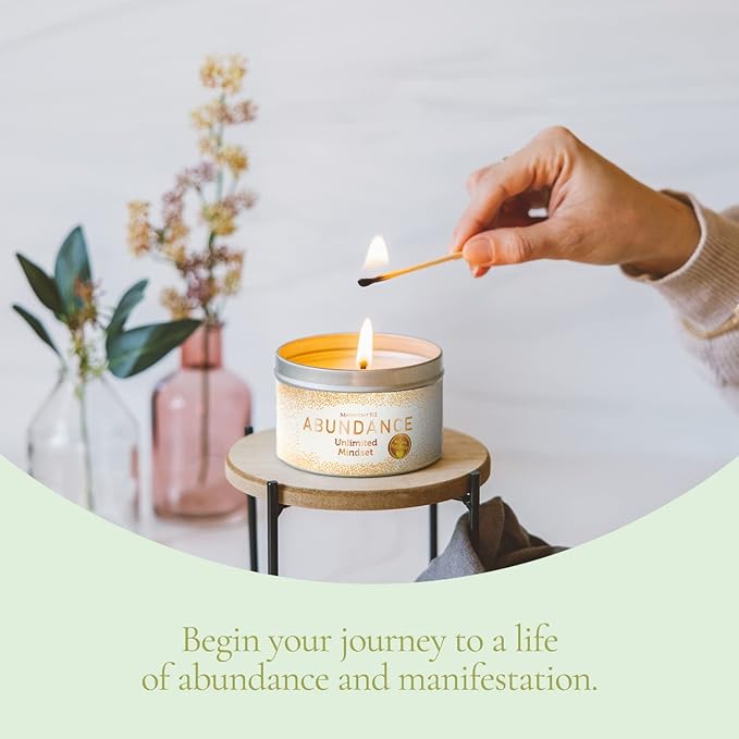 MAGNIFICENT 101 Abundance Manifestation Smudge Candle - 6 Oz Soy Wax - 35-Hour Burn - Infused with Lemon, Rosemary & Sandalwood - Money Candle for Energy Cleansing