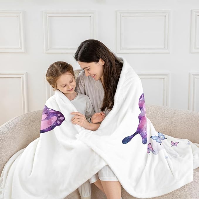 Feelyou Girls Butterfly Fleece Throw Blanket 40"x50" Kids Purple Blue Sherpa Blanket Plush Fuzzy for Bed Couch Chair Living Room, Butterflies Lover Bed Blanket Room Decor
