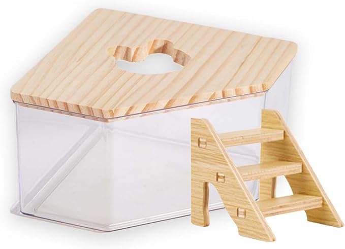 Transparent Pentagon Hamster Sand Bath Box for Hamster Cage Accessories, Digging Sand Container with Climbing Ladder, Large Sandbox for Hamsters Dust Bath and Play Sand，Large