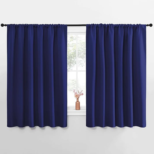 NICETOWN Blackout Curtains for Bedroom, Blackout Curtain Panels, Navy Blue, 1 Pair, 70 by 63-inch, Window Treatment Energy Saving Thermal Insulated Solid Rod Pocket Blackout Drapes/Draperies