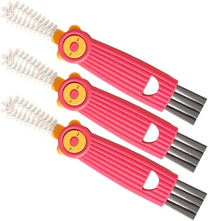3 in 1 Water Bottle Cleaning Brush, Multifunctional Cup Lid Gap Cleaner for Bottles, Cups, and Food Storage Containers, Portable Crevice Cleaning Brush for Kitchen Use (3, Red)