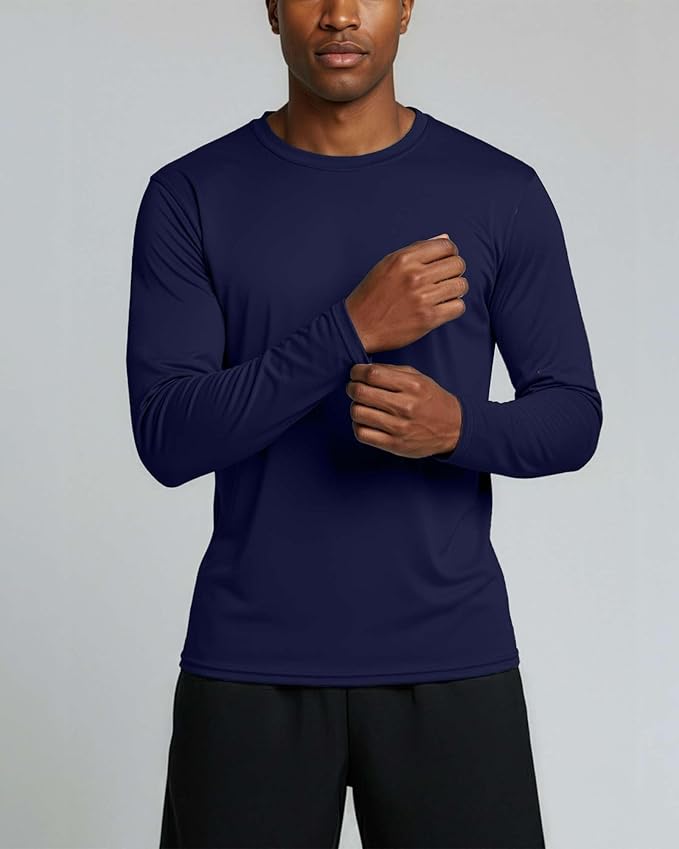 Real Essentials 4 Pack: Mens Long Sleeve Dry Fit T Shirts Hiking Fishing Workout Gym Work Sun UPF 50 Wicking Running Tee
