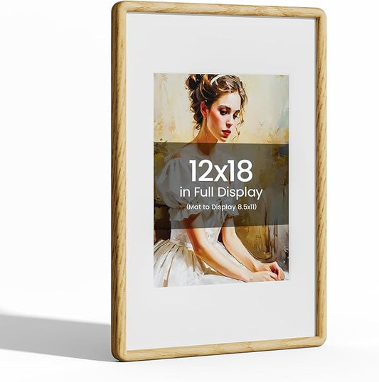 12x18 Picture Frame Natural Oak Wood From California-USA with Real Tempered Glass, Handcrafted 12 x 18 Diploma Frame Matted to 9x12 Photo,Certificate,Degree,Graduation Picture Display Wall Decoration