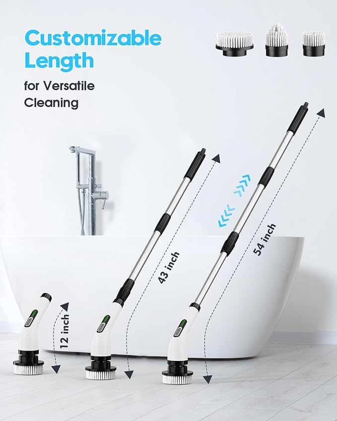 Electric Spin Scrubber for Cleaning Bathroom: Cordless Power Shower Scrubber - Electric Cleaning Brush for Tile Tub