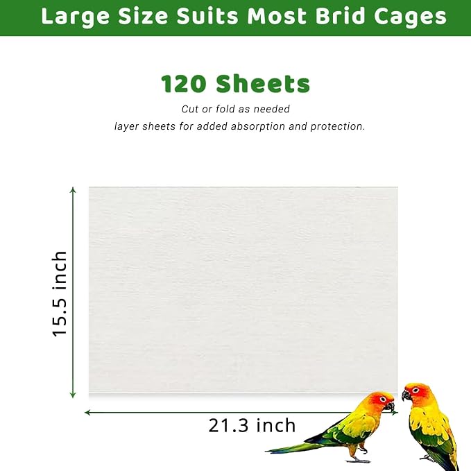 ZIQON 120 Pcs Bird Cage Liner Papers Big Size Cage Paper Liners Disposable Cage Paper Liners Precut Absorbent Cushion Pad Mat Accessories for Pet Bird Parrot