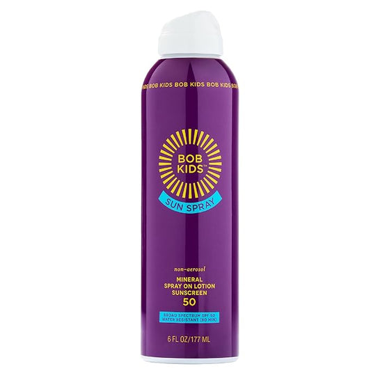 BOB KIDS SPF 50 Sun Spray, Mineral Sunscreen, Non Aerosol Continuous Spray, Water Resistant, Reef Friendly, 6 oz