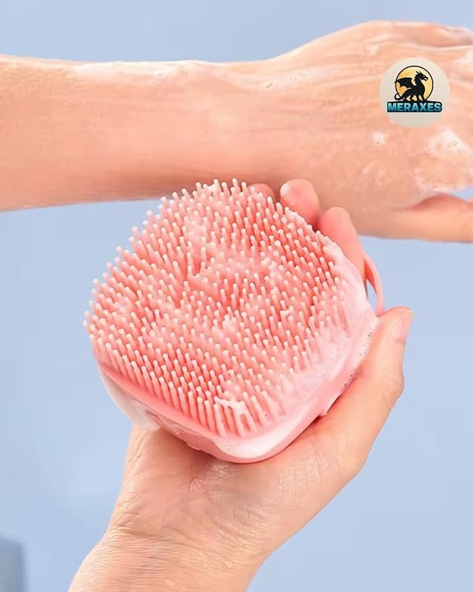 MERAXES Pet Grooming Bath Brush with Soap Dispenser – Soft Silicone Massage Bristles for Dogs & Cats, Gentle Deshedding & Deep Cleaning for Long or Short Hair – Pink