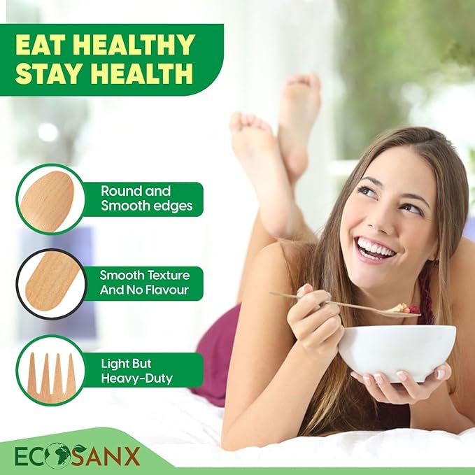 ECOSANX® 120 PCs Disposable Wooden Cutlery set 6.5" Splinter Free Compostable Utensils for party, Eco-Friendly, 100% All-Natural Bamboo Utensils set for picnic, Bamboo cutlery set for Events & More