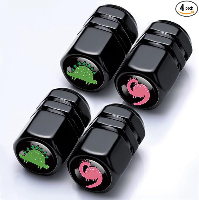 4Pack Dinosaur Tire Valve Caps Aluminum Leak-Proof Valve Stem Covers | Dinosaur Car Accessories Decoration Tire Air Cap for Cars SUV Bike Motorcycle, Dinosaurs Gifts for Women Mom Sister