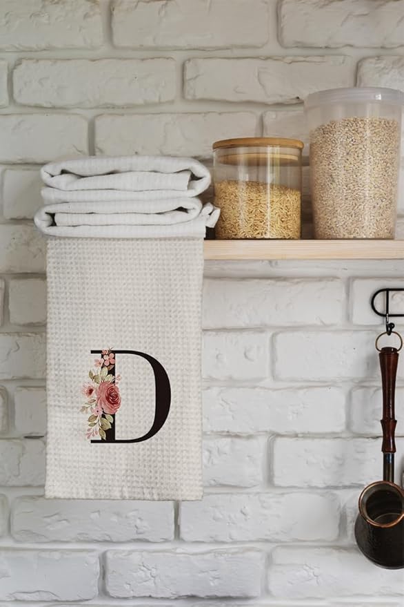 Kitchen Towel, Mode Monogram Letter D Kitchen Towel Dish Towel for Kitchen Dinning Bathroom, Waffle Kitchen Towel, Kitchen Towel and Dishcloths Sets 16×24 Inches, DS101
