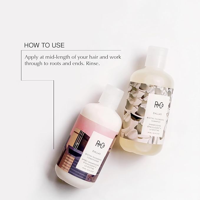 R+Co Dallas Biotin Thickening Shampoo & Conditioner Set + Deluxe Sample (0.5oz) | Adds Volume, Strength & Fullness | Sulfate-Free, Vegan + Cruelty-Free | 8.5oz (Pack of 2)