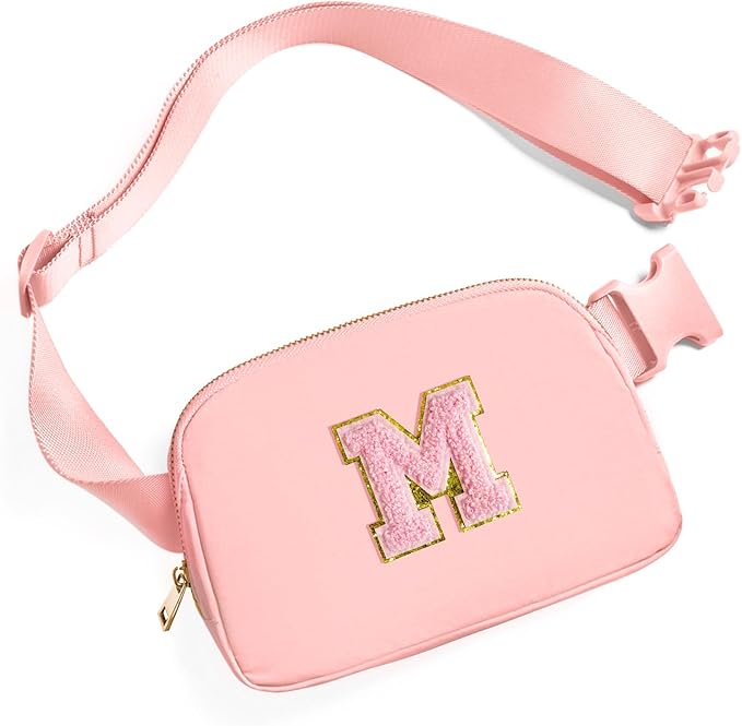 Gitus Belt Bag Fanny Pack Crossbody Bags with Initial Letter Patch Cute Stuff Birthday Gifts for Teenager Girls Trendy Preppy Stuff for Teen Girls Cool Stuff for Teens (Light Pink-M)