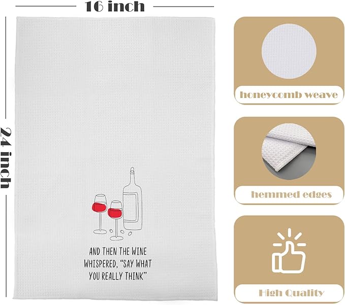 Wine Lovers Kitchen Towels - Funny Wine Gifts Decorative Waffle Weave Dish Towels, Hand Tea Towel (16×24 Inches)