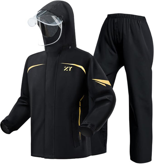 Men's Waterproof Rain Suit Rain Gear Jacket and Pant Outdoor Packable Lightweight Breathable Hooded Raincoat