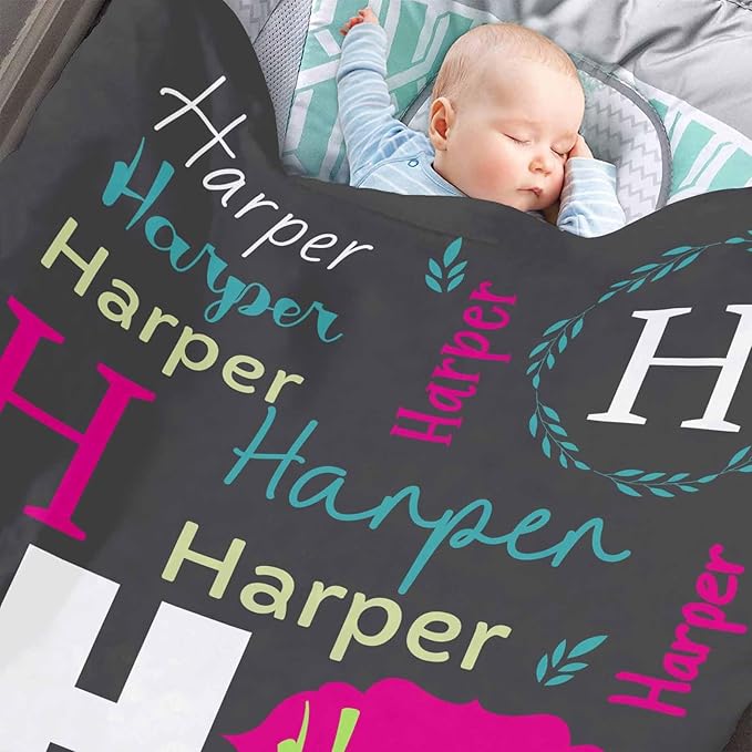 Ship Next Day, Personalized Baby Blanket for Boys Girls, Custom Name Blanket Baby Shower Super Soft Flannel Christmas Easter Birthday Gift for Newborn Toddler Kids