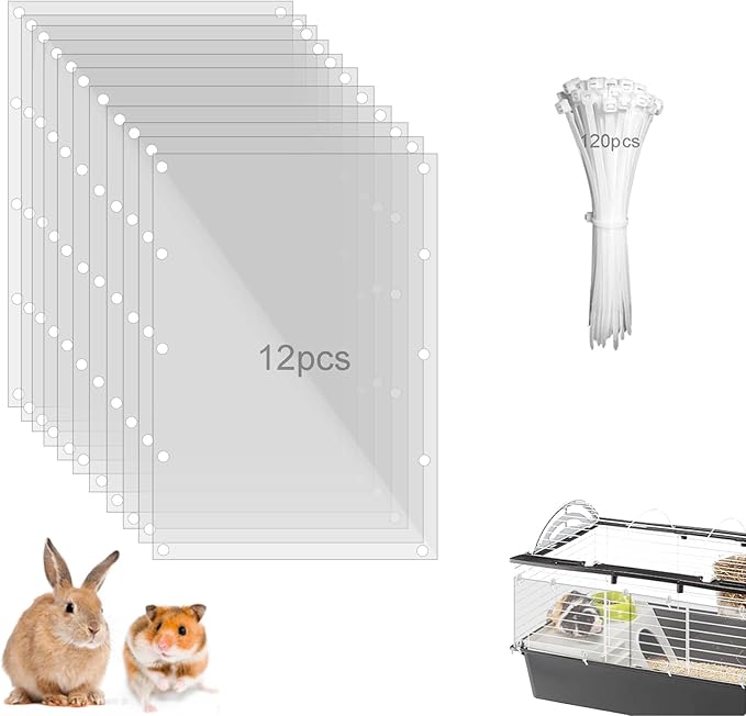 Pet Cage Liner Protection, Rabbit Cage Plastic Panels, 12 PCS Cage Urine Guard for Rabbit, Guinea Pig, Hamster, Hedgehog, Chinchilla, Ferret, Bunny - Transparent, 11.8"x7.9"