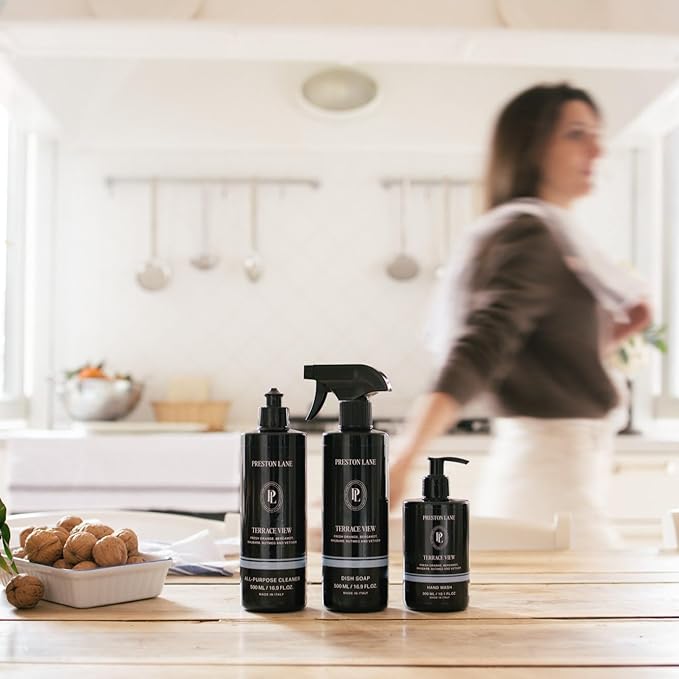 Preston Lane Luxury Kitchen Set – Hand Wash, Dish Soap & All-Purpose Cleaner | Plant-Powered Cleaning Essentials Bundle with Fine Italian Fragrance, Highrise Scent
