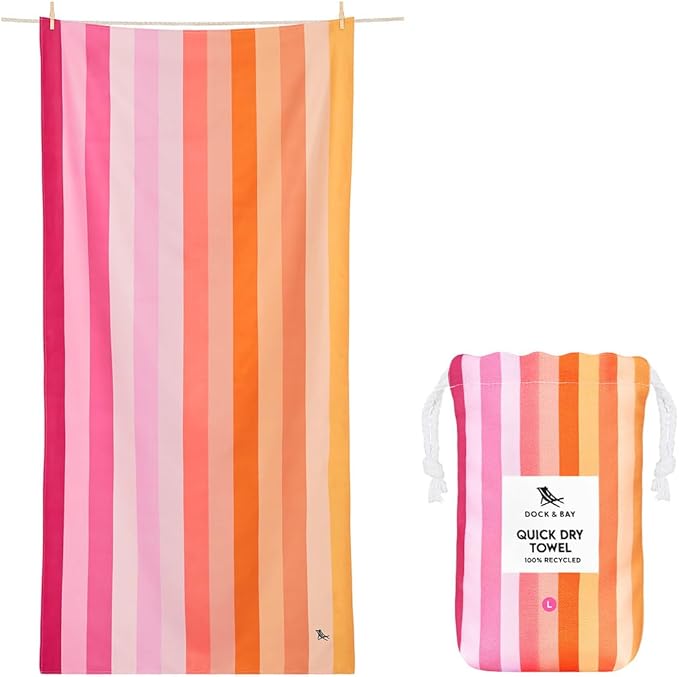 Dock & Bay Beach Towel - Quick Dry, Sand Free - Compact, Lightweight - 100% Recycled - Includes Bag - Summer Sugar - Set of 6 - Large (160x90cm, 63x35)