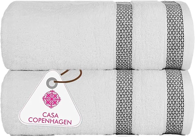 CASA COPENHAGEN Solitaire Towel, 2 Piece Bath Sheet Towel Set- White, 600 GSM Designed in Denmark Made of Soft Egyptian Cotton for Bathroom, Kitchen & Shower
