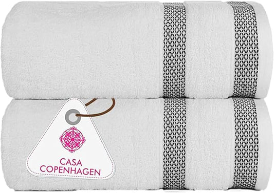 CASA COPENHAGEN Solitaire Towel, 2 Piece Bath Sheet Towel Set- White, 600 GSM Designed in Denmark Made of Soft Egyptian Cotton for Bathroom, Kitchen & Shower