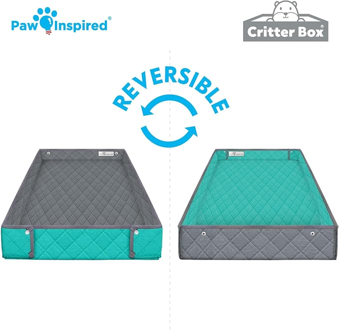 Paw Inspired Reversible Critter Box Raised Sides Liner, Midwest, Gray/Green | Washable Fleece Cage Bedding for Guinea Pigs Rabbits, Hamsters, Small Animals, Edge Protected Pee Pads
