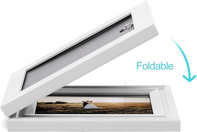 Horizontal 4X6 Picture Frames Double Hinged Wood Folding Photo Frames with Real Glass Front Fit for Desktop or Tabletop, White XBAI-H64X2