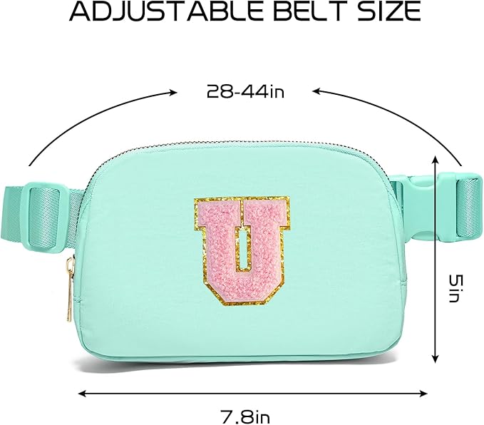 Gitus Belt Bag Fanny Pack Crossbody Bags with Initial Letter Patch Cute Stuff Birthday Gifts for Teenager Girls Trendy Preppy Stuff for Teen Girls Cool Stuff for Teens (Mint Green-U)