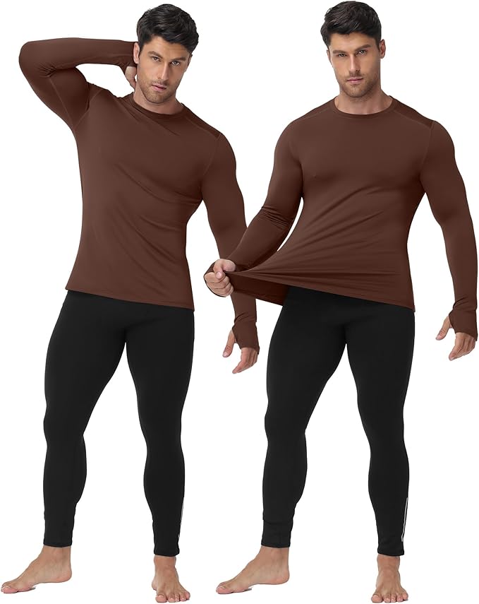 Moozava Mens Thermal Long Sleeve Shirt Fleece Lined Compression Base Layer Top Cold Weather Gear Hunting Athletic Undershirt
