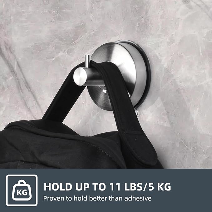 JOMOLA Suction Cup Shower Hooks for Hanging Towel Suction Hook for Inside Shower Stainless Steel Coat Hooks Wall Mounted Kitchen Utensil Stainless Steel, Brushed Finish, 4PCS