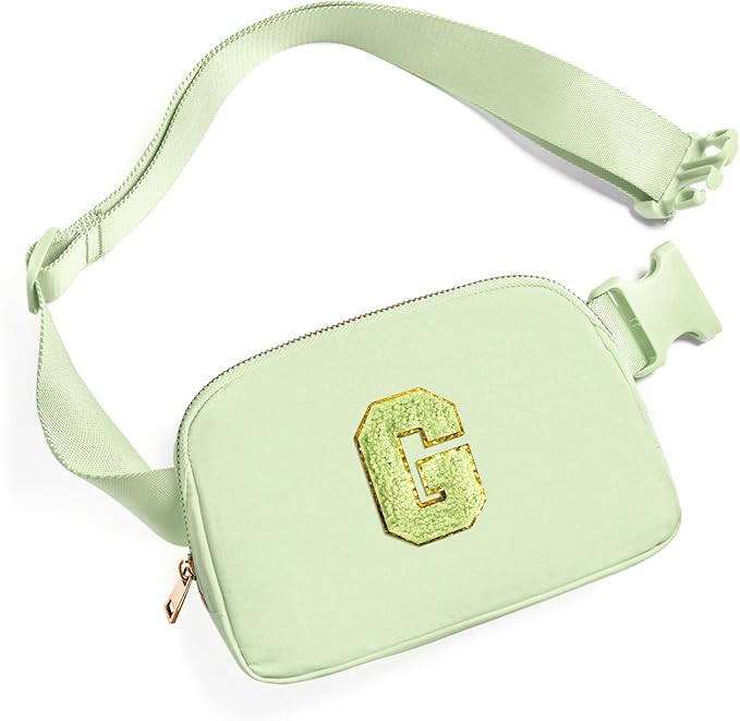 Gitus Gifts for 8 9 10 11 12 Year Old Girls Belt Bag Fanny Pack Crossbody Bags with Initial Letter Patch Cute Stuff Birthday Gifts for Teen Girls Women Personalized Trend Stuff (Light Green-G)