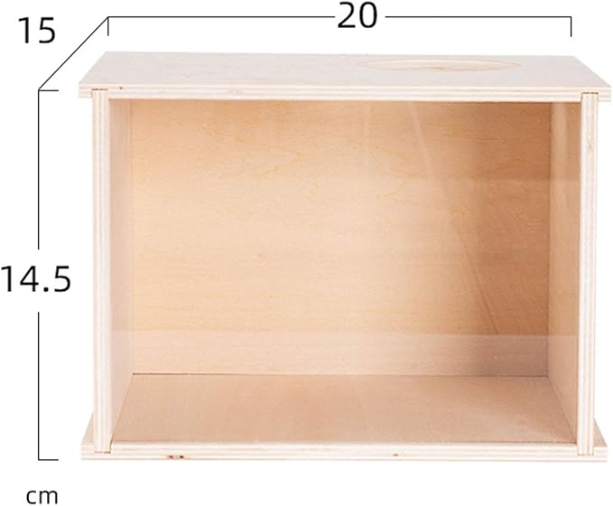 DIY Wooden Hamster Digging Box Enclosure with Transparent Observation Window, Easy Cleaning Multipurpose Stable Structure with Lid for Small Animals- Size M
