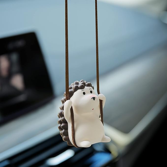 YGMONER Cute Swinging Hedgehog Car Rear View Mirror Hanging Accessories Funny Car Interior Decor Gifts for Women Men (Hedgehog)