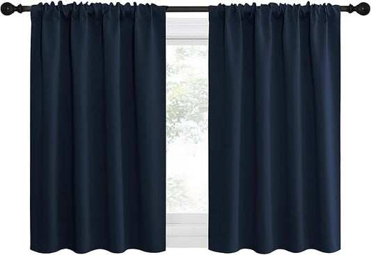 NICETOWN 2 Panels Blackout Curtains, Rod Pocket Thermal Insulated Drapes for Kitchen, Heavy Duty Small Window Treatment for Dorm Room, Studio Apartment, Basement (Navy Blue, W42 x L30)