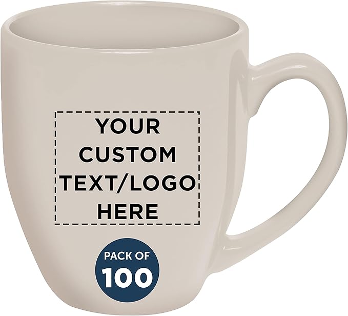 Custom Large Coffee Cups 16 oz. Set of 100, Personalized Bulk Pack - Perfect for Tea, Espresso, Cappuccino, Hot Cocoa - Grey