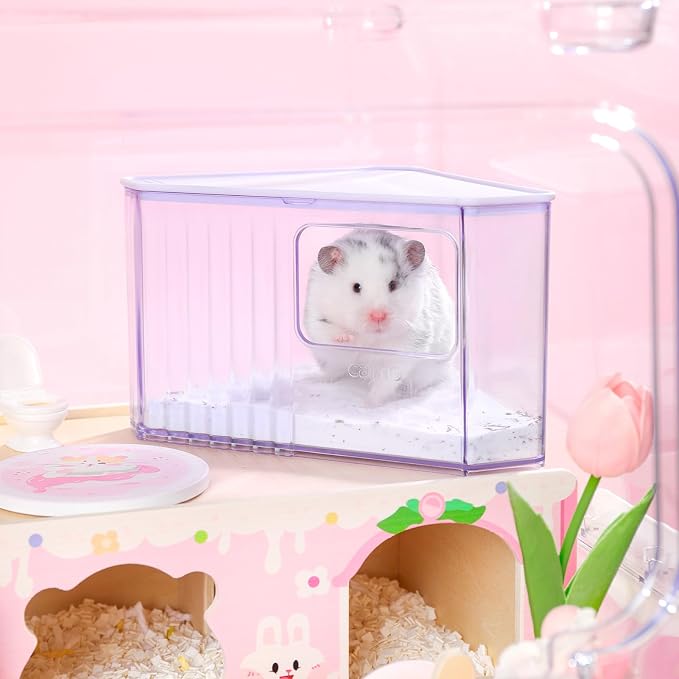mini&moe Hamster Sand Bath Container - Small Animal Bathroom Shower Room Large Space Corner Digging Box with Cleaning Scoop Rat Dust Bath House for Guinea Pig, Hedgehog, Gerbil