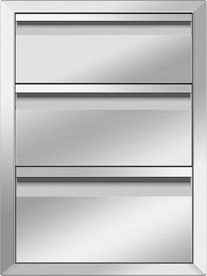 Outdoor Kitchen Drawers Stainless Steel 18W X 24H X 23D Inch, Flush Mount Triple BBQ Island Drawers with Hidden Handle for Outdoor Kitchens, Patio or Grill Station