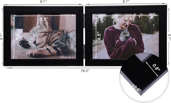 Double Horizontal 5X7 Hinged PS Family Picture Frame Collage For Desktop or Tabletop (Black 75X2)